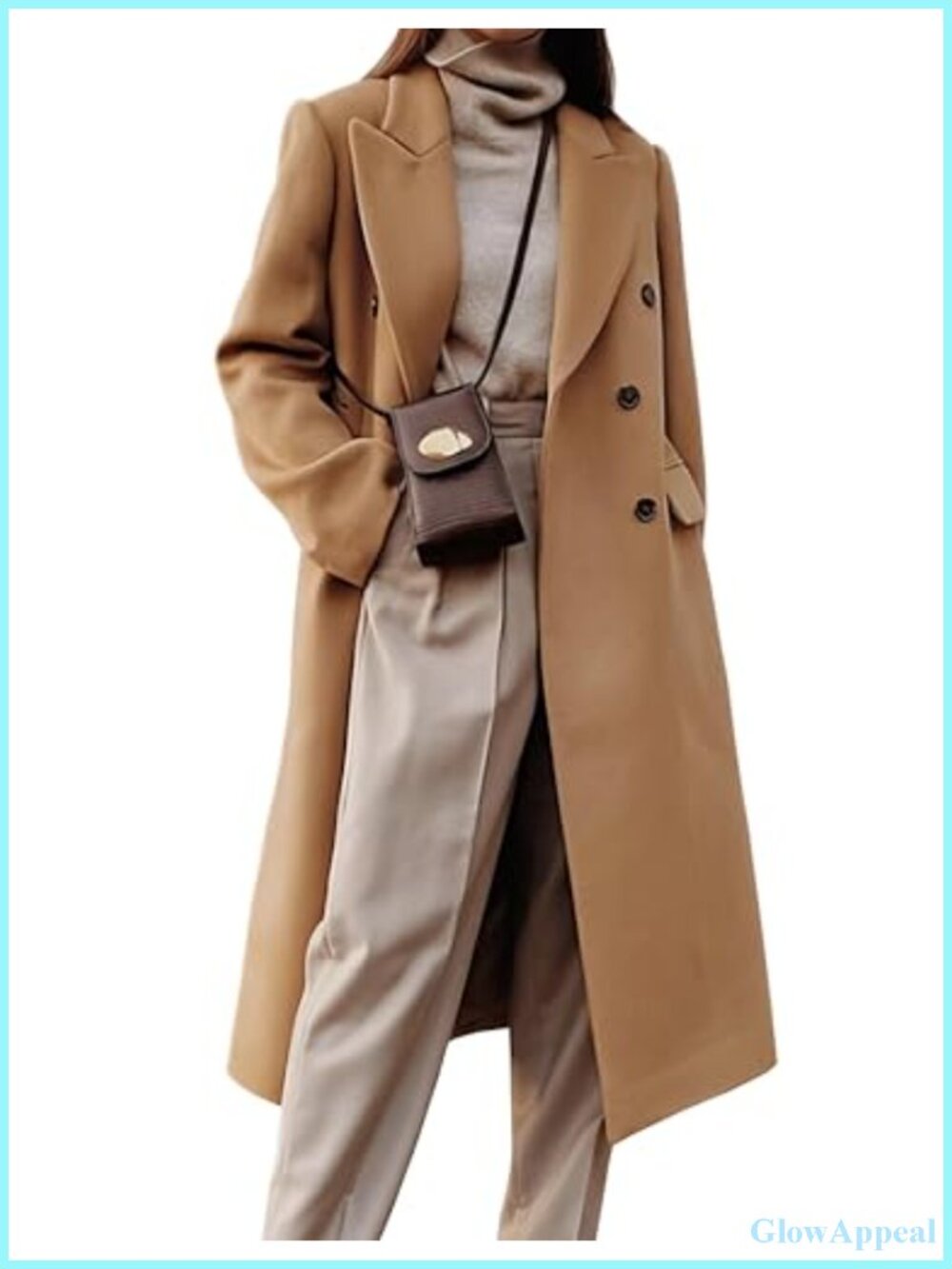 Womens Long Wool Blend Pea Coat Double Breasted Trench Winter Fall